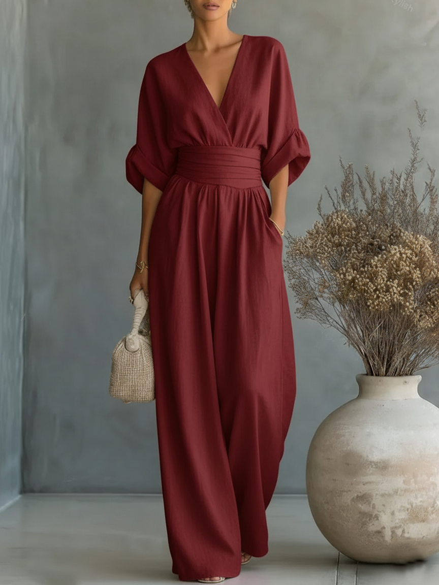 Elegant V-Neck High-Waist Jumpsuit