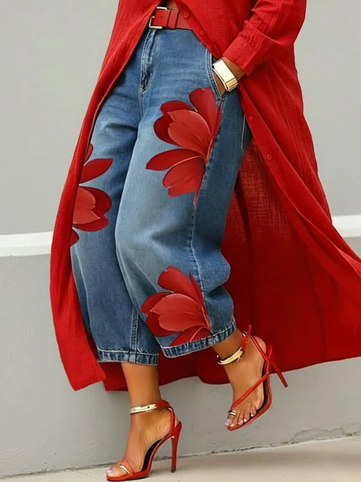 Maud - Linen Shirt Dress and Floral Jeans