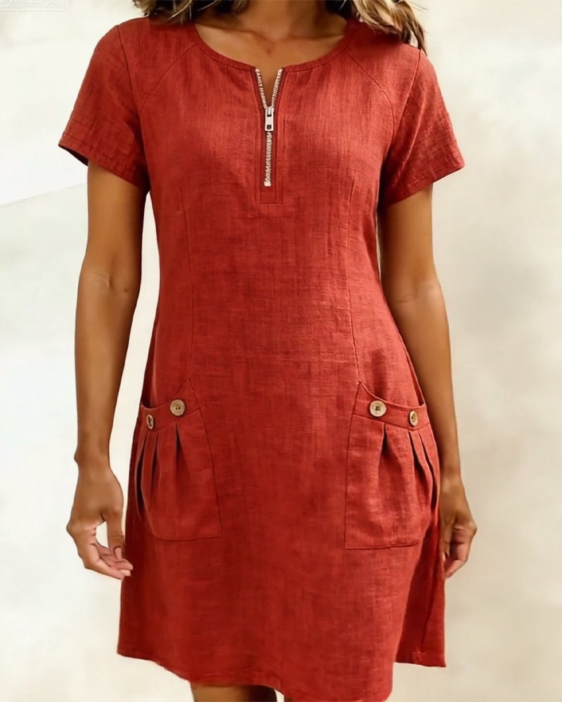 Sola Dress — Cotton Linen with Zip & Pockets