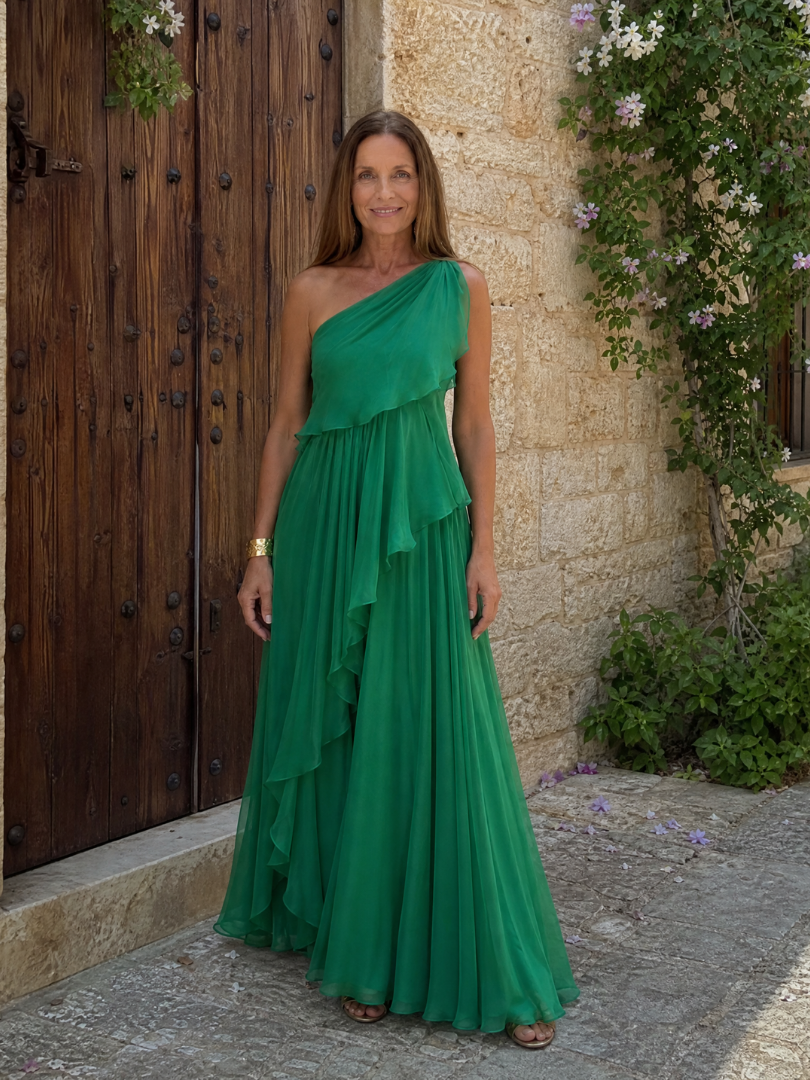 Tracey™ | One-Shoulder Cascading Ruffle Maxi Dress