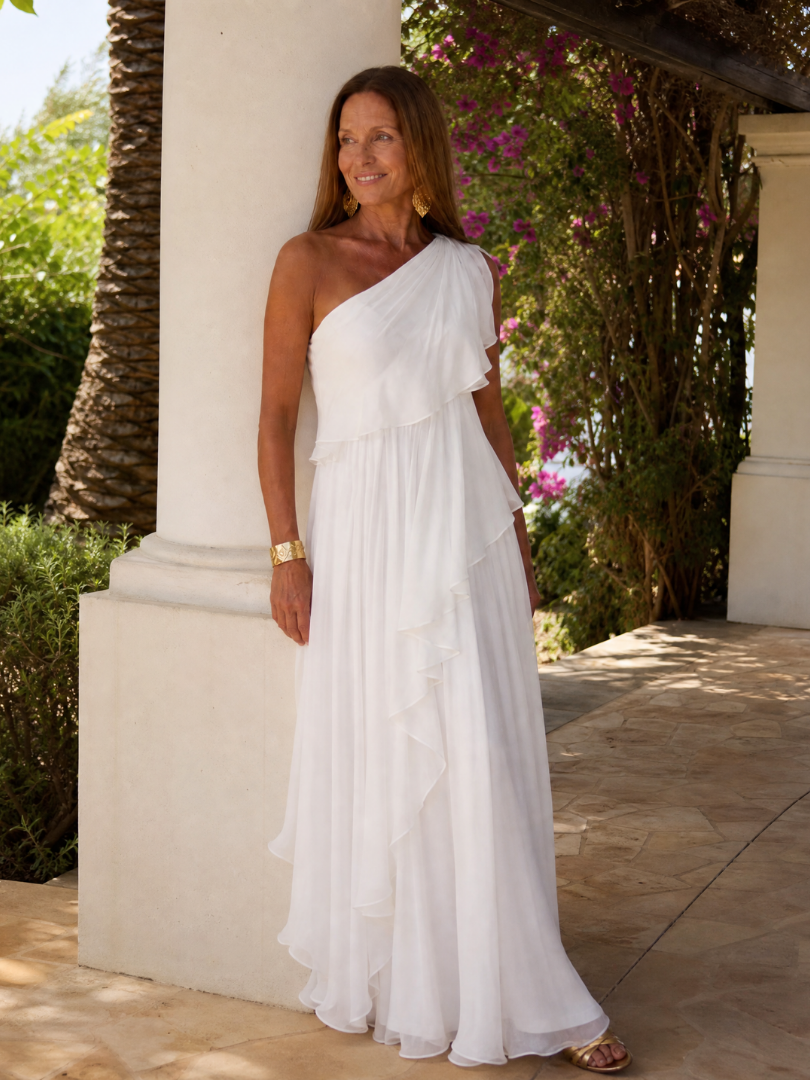 Tracey™ | One-Shoulder Cascading Ruffle Maxi Dress