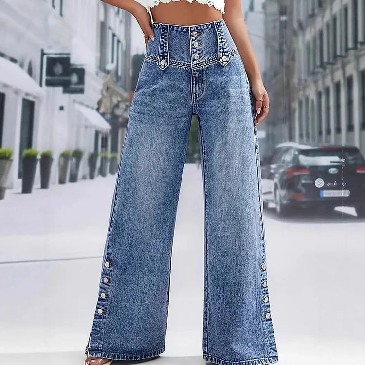 Mia | High Waist Slit Jeans