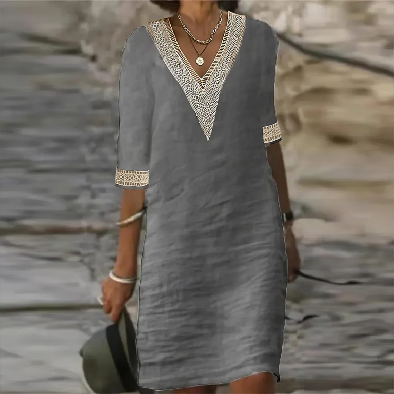 Beatrice | Cotton-Linen Lace Trim Midi Dress
