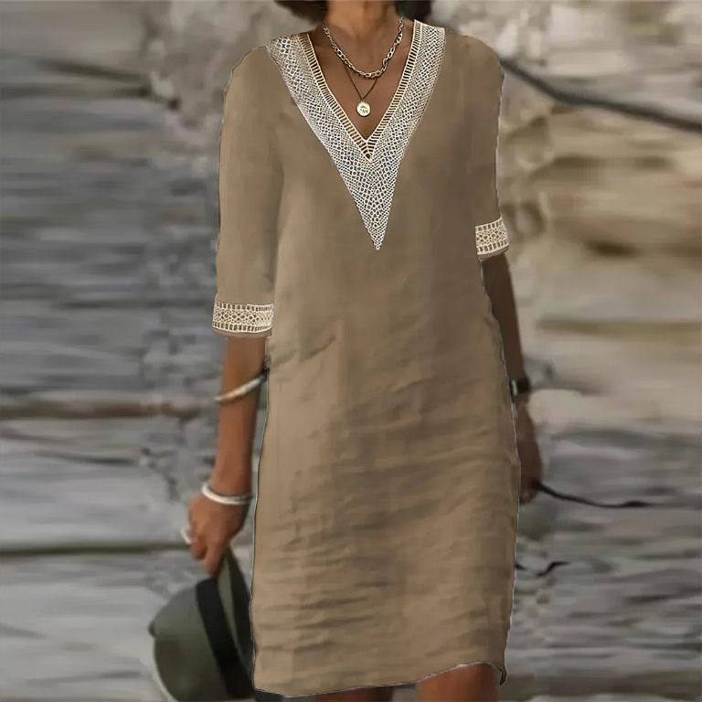 Beatrice | Cotton-Linen Lace Trim Midi Dress