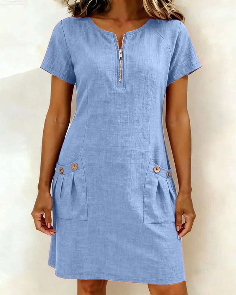 Sola Dress — Cotton Linen with Zip & Pockets