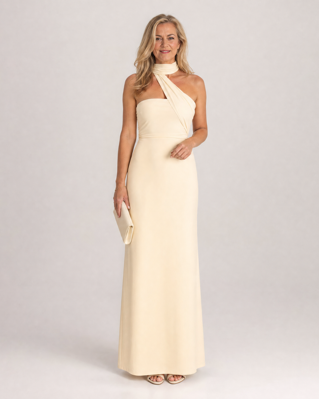 Fijem | Watercolor Floral One Shoulder Halter Maxi Dress