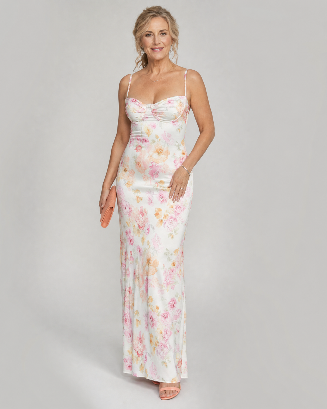 Colia | Soft Floral Strappy Bodycon Maxi Dress