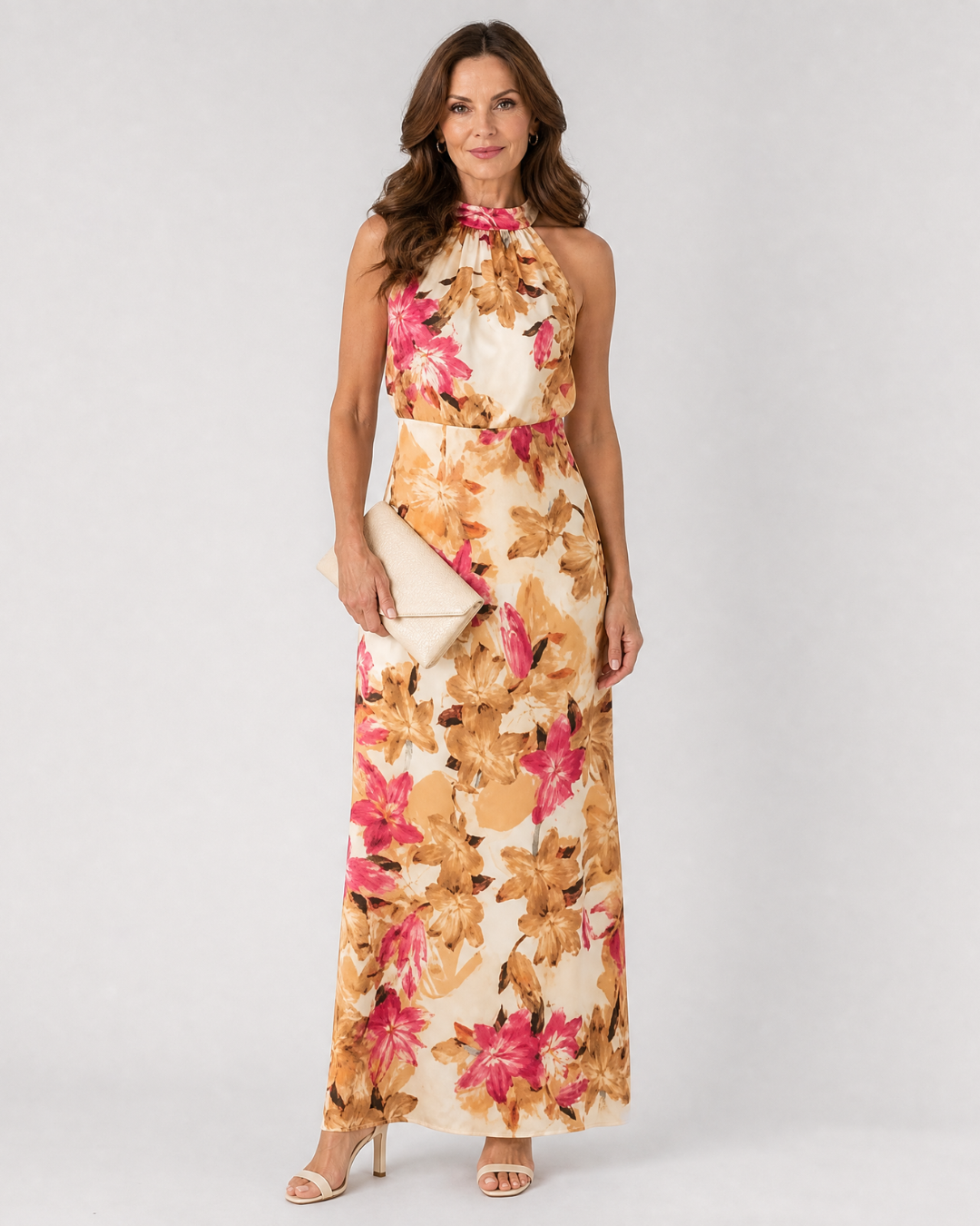 Cekel | Botanical Print Halter Neck Flowing Midi Dress