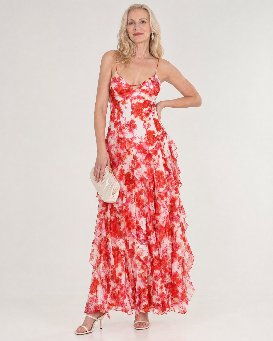 Vugeh | Watercolor Floral Ruffle Hem Sleeveless Midi Dress