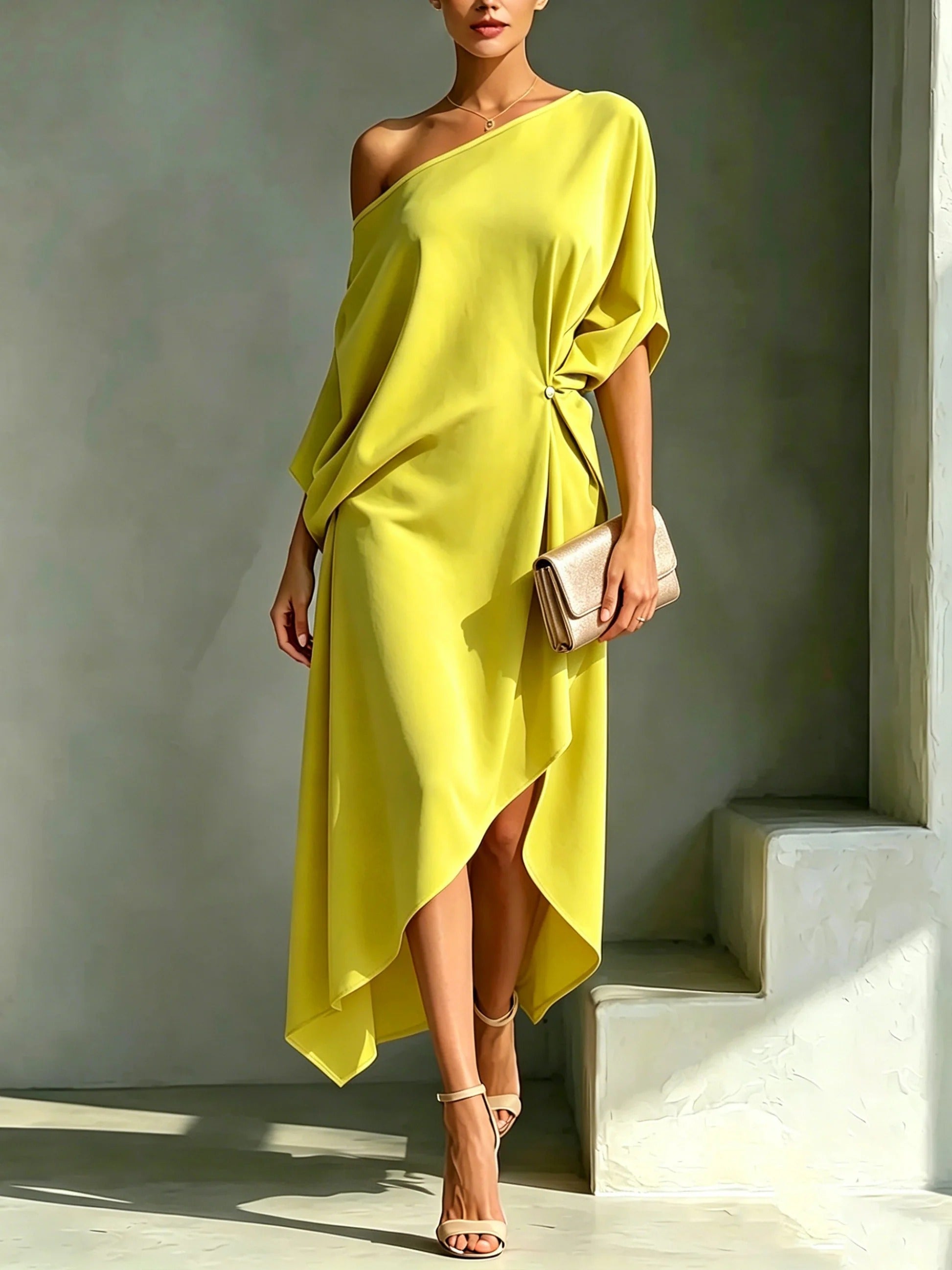 Camila | Elegant One-Shoulder Draped Midi Dress