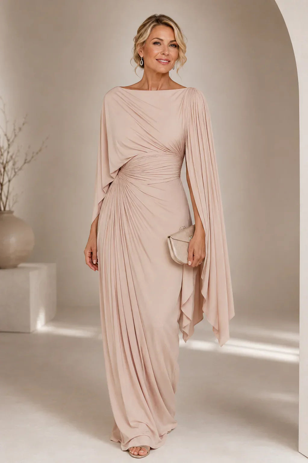 Lyssa | Elegant Draped Cape Sleeve Maxi Dress