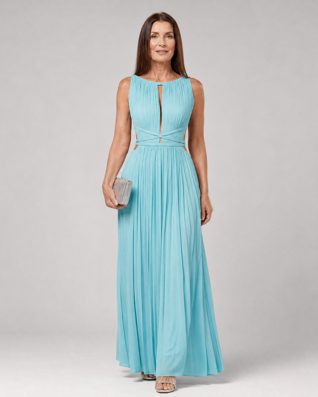 Aeqem | Pleated Sleeveless Keyhole Neck Maxi Dress