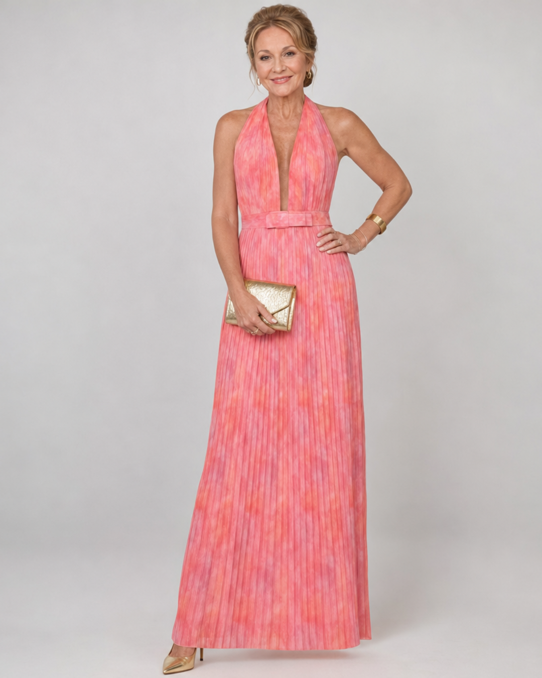 Serah | Pleated Halter Neck Sleeveless Maxi Dress