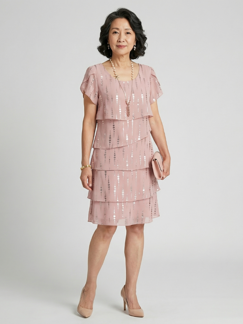 Elizabeth | Poised Dot Line Knee Length Dress