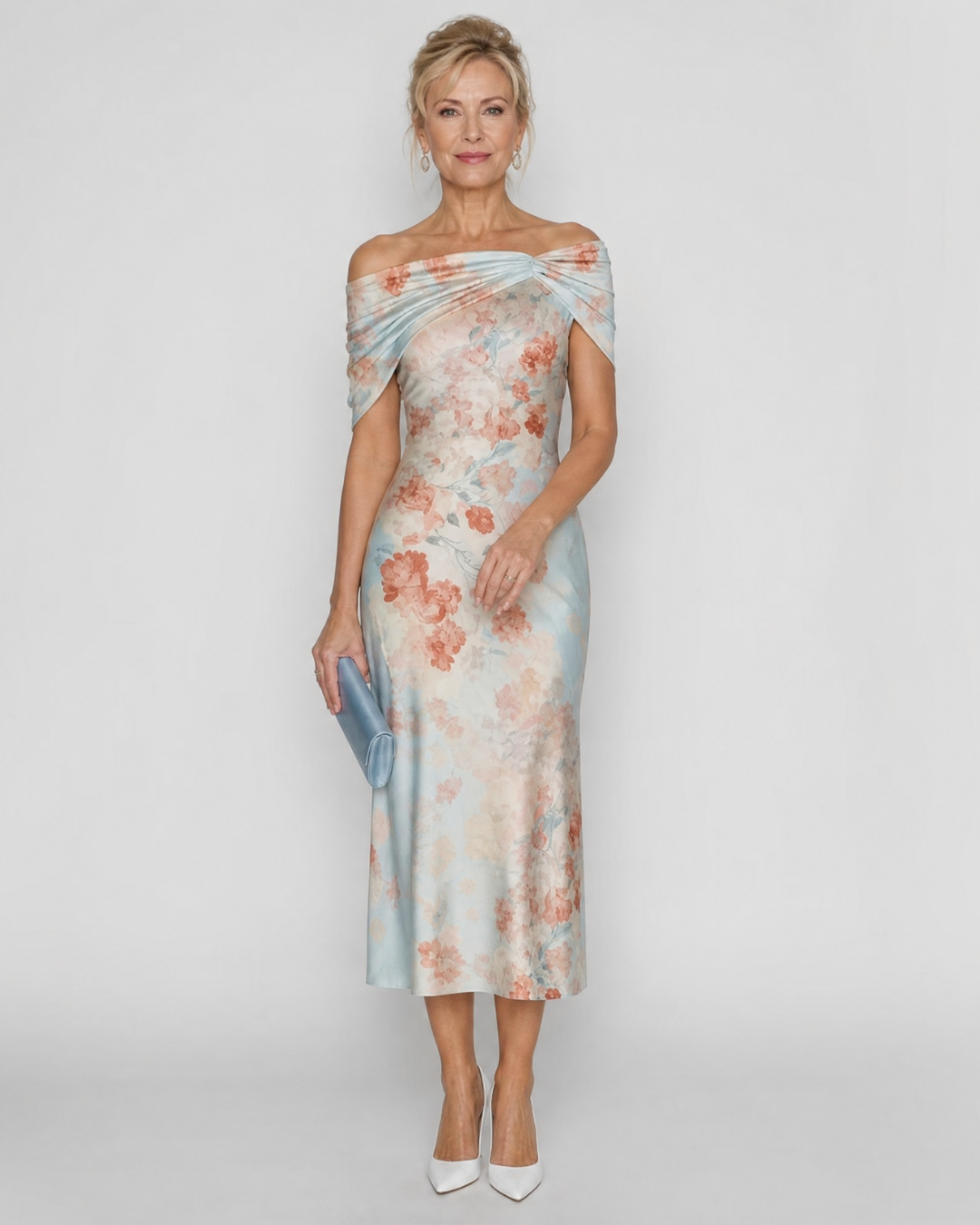 Imore | Soft Floral Off Shoulder Fitted Midi Dress