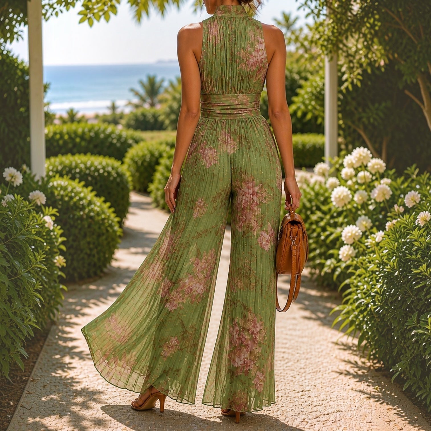 FLORA™ | Floral Halter Wide-Leg Jumpsuit