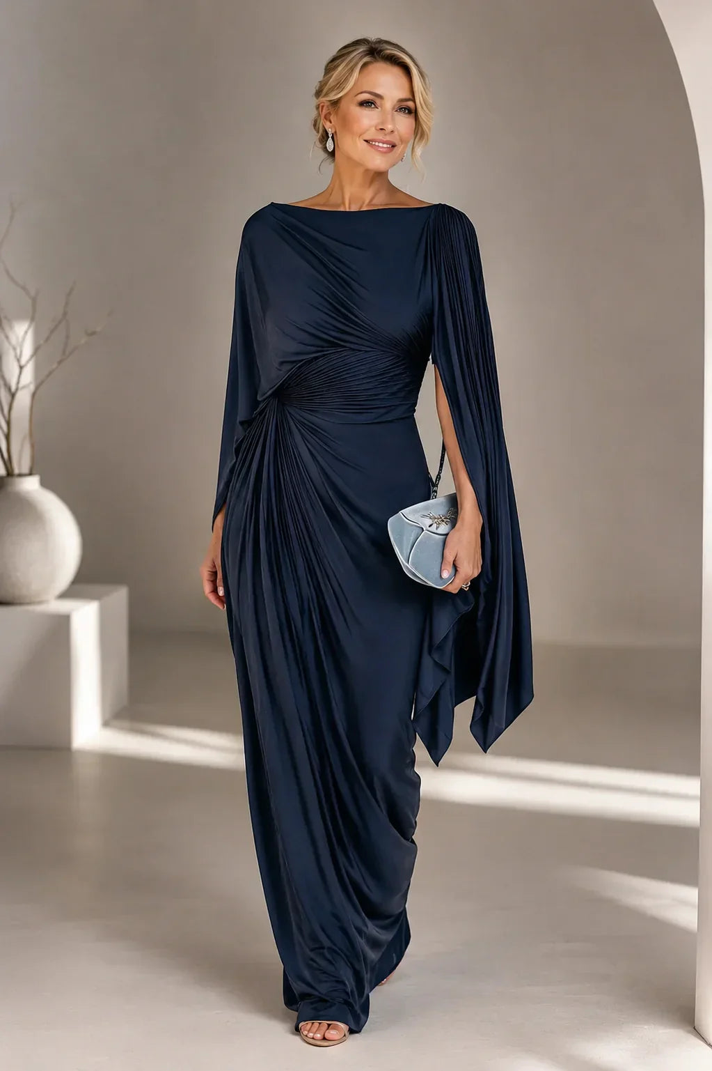 Lyssa | Elegant Draped Cape Sleeve Maxi Dress
