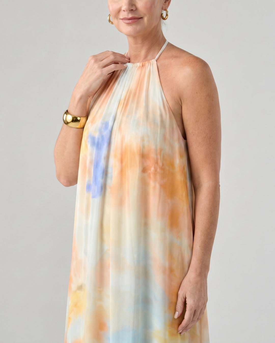 Eloque | Watercolor Halter Neck Flowing Maxi Dress