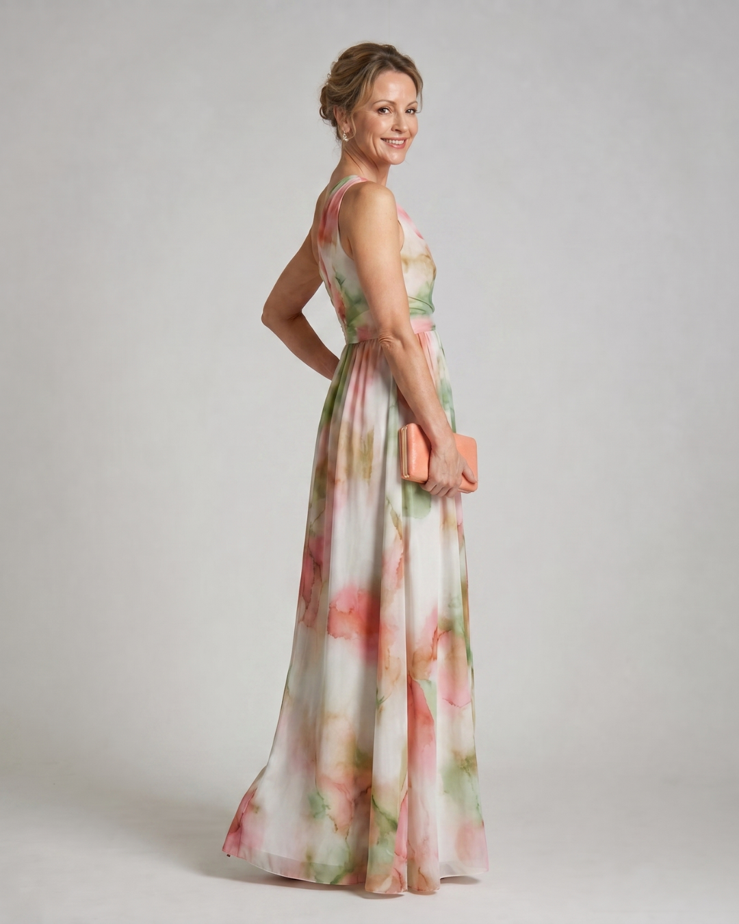 Olene | Watercolor One Shoulder Flowing Maxi Dress