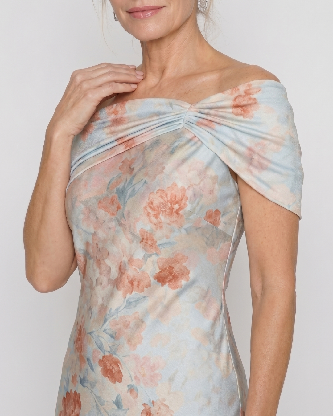 Imore | Soft Floral Off Shoulder Fitted Midi Dress
