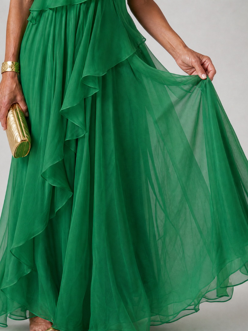 Tracey™ | One-Shoulder Cascading Ruffle Maxi Dress