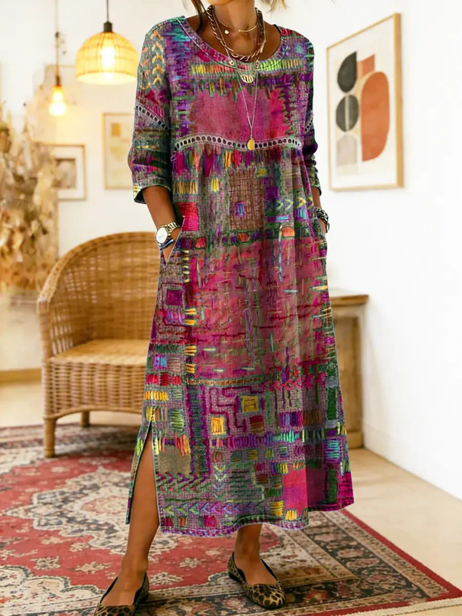 Isabelle | Denim dress with ethnic patchwork