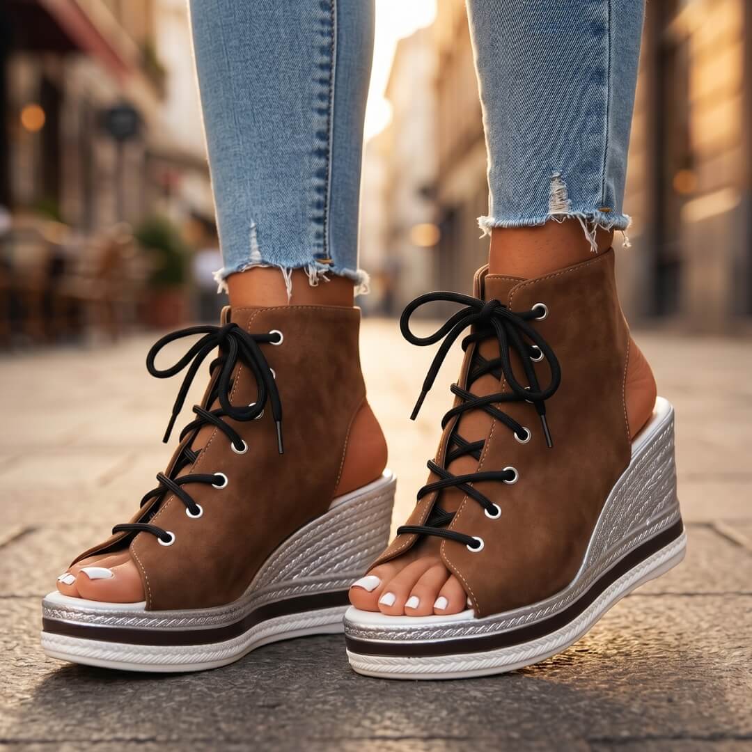 Camille | Effortless Chic Lace-Up Wedge Sandals