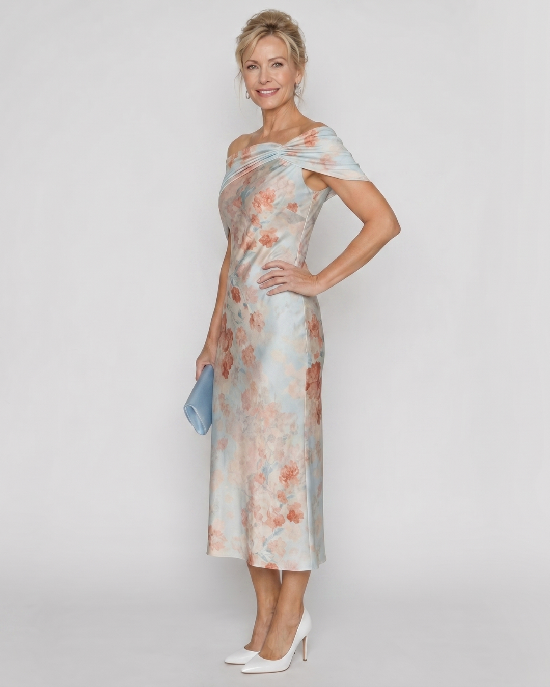 Imore | Soft Floral Off Shoulder Fitted Midi Dress