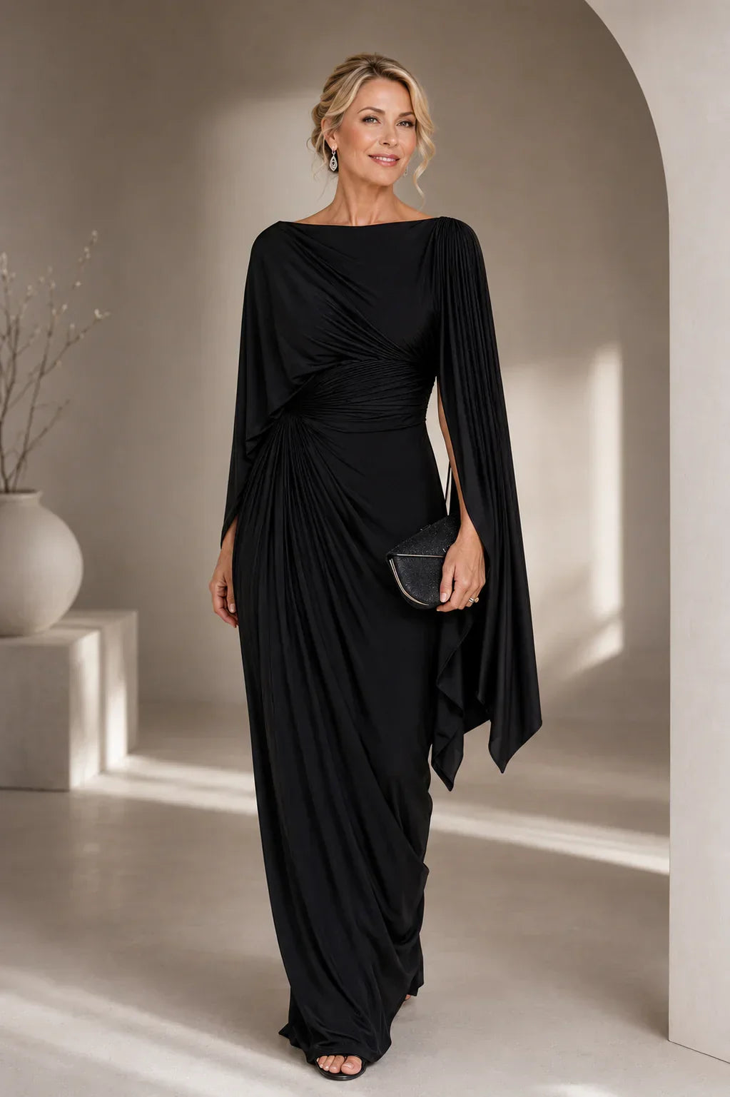 Lyssa | Elegant Draped Cape Sleeve Maxi Dress