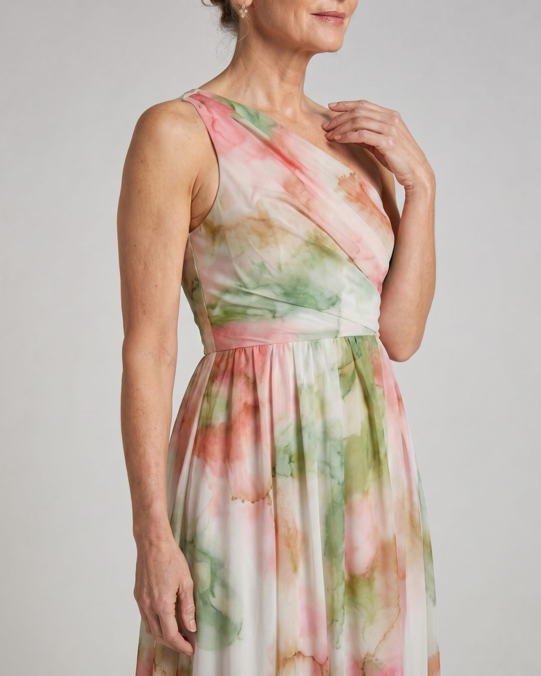 Olene | Watercolor One Shoulder Flowing Maxi Dress