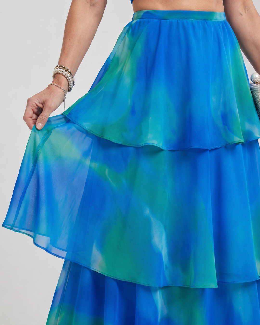 Mique | Natural Floral Halter Cutout Tiered Maxi Dress