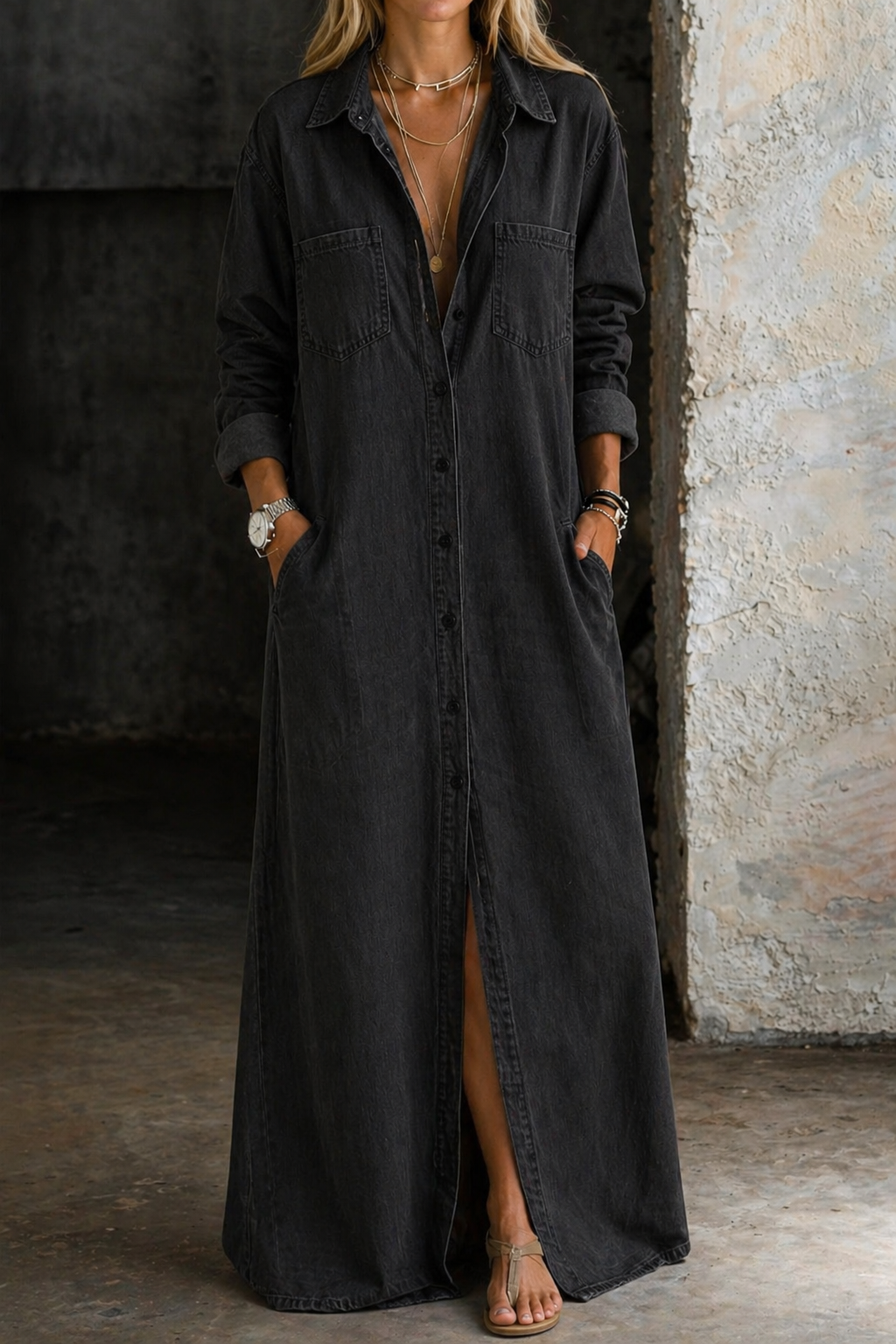Delana | Button Down Maxi Shirt Dress