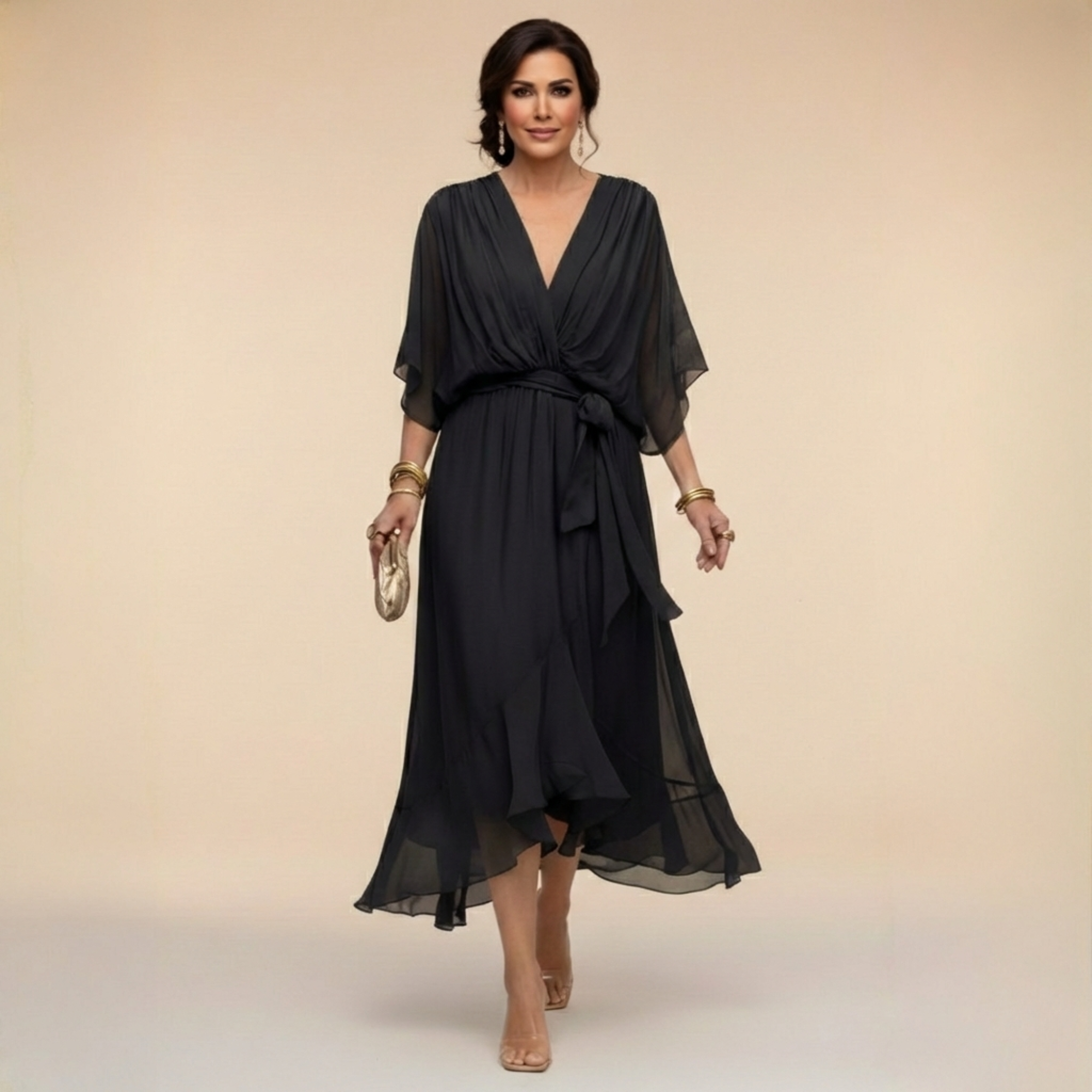 Sarah | Sandra Chiffon V-Neck Dress
