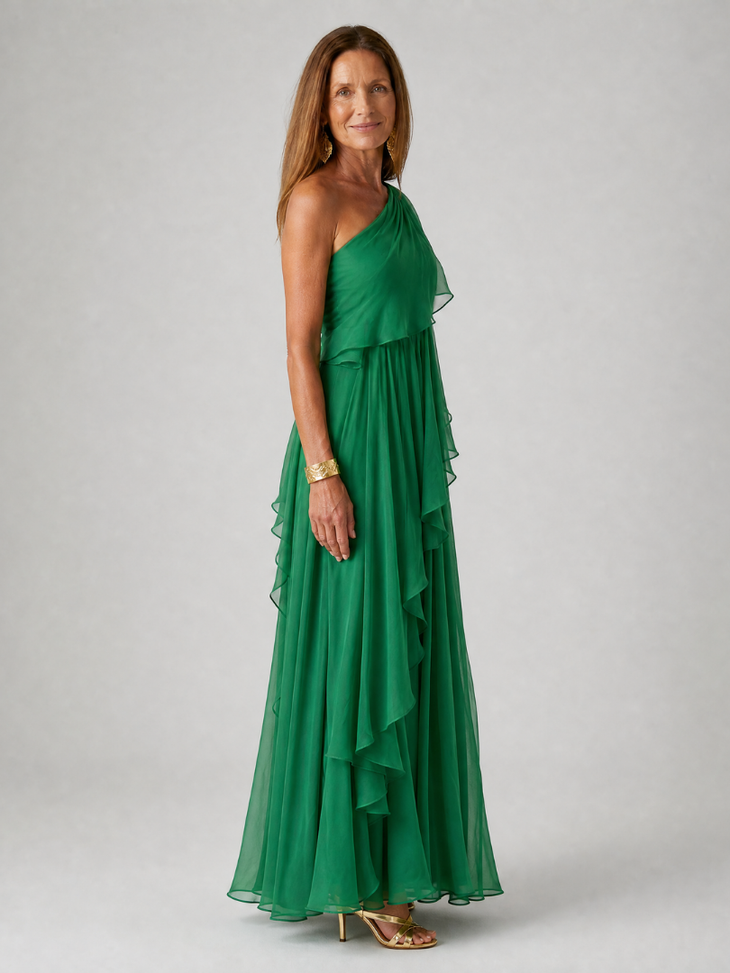 Tracey™ | One-Shoulder Cascading Ruffle Maxi Dress