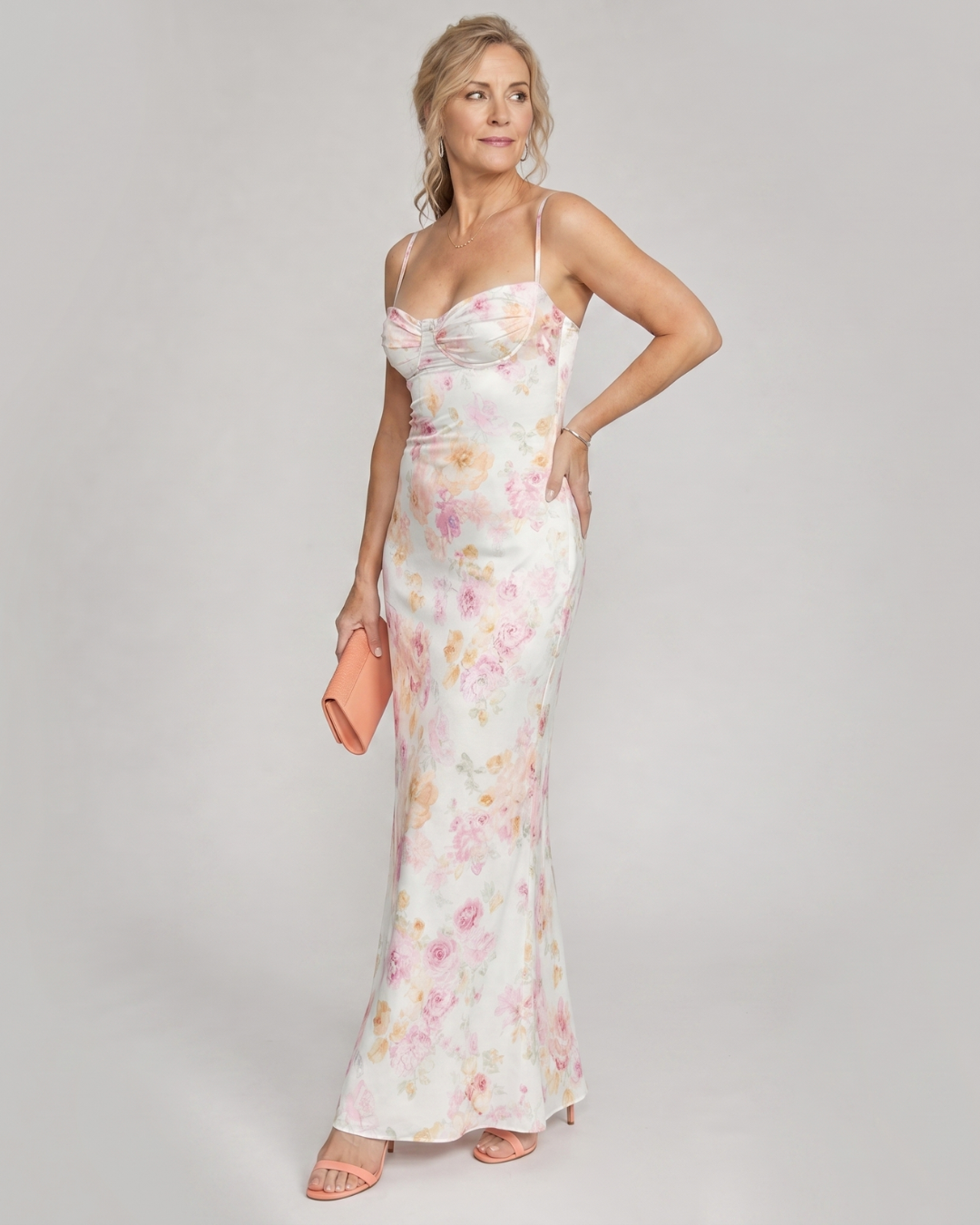 Colia | Soft Floral Strappy Bodycon Maxi Dress