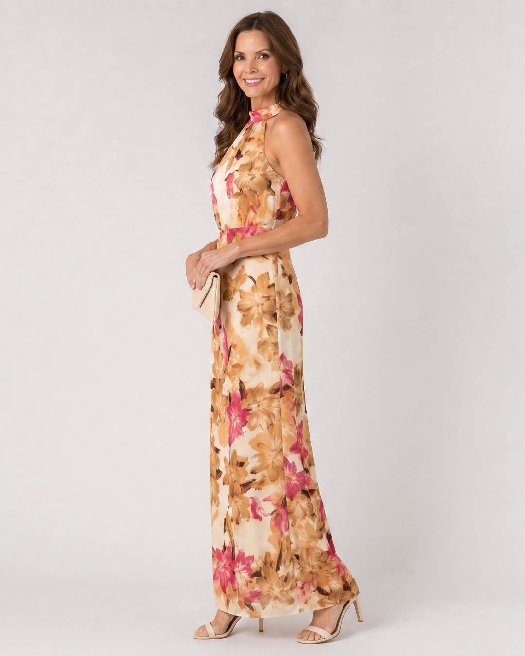 Cekel | Botanical Print Halter Neck Flowing Midi Dress