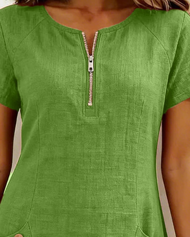 Sola Dress — Cotton Linen with Zip & Pockets