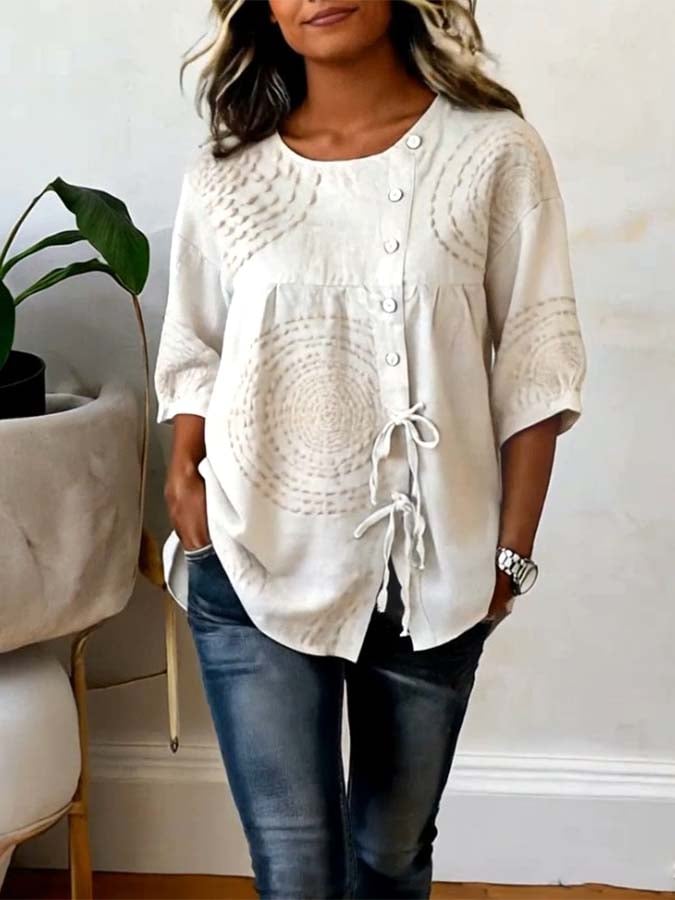 Celia Blouse — Embroidered Linen with Bow Detail