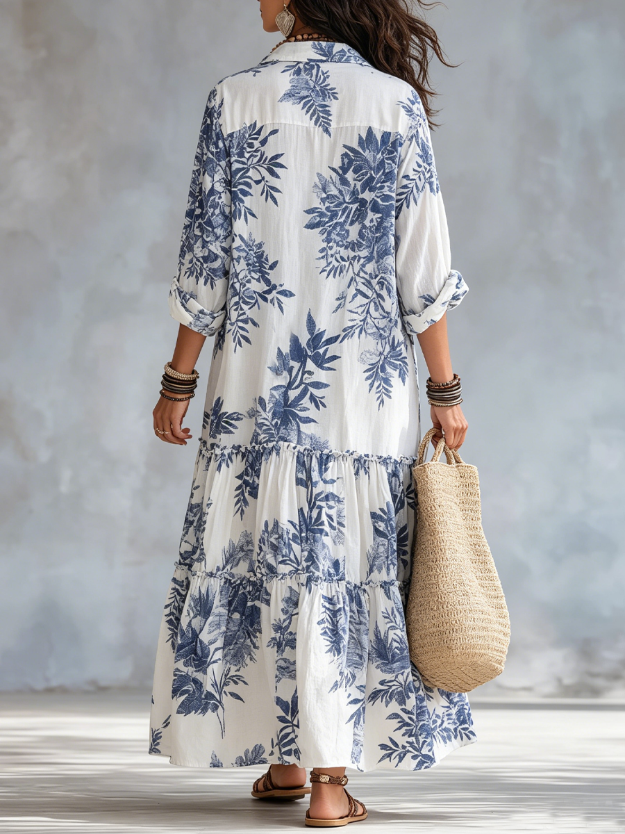 Faye | Blue Floral Button-Down Maxi Dress