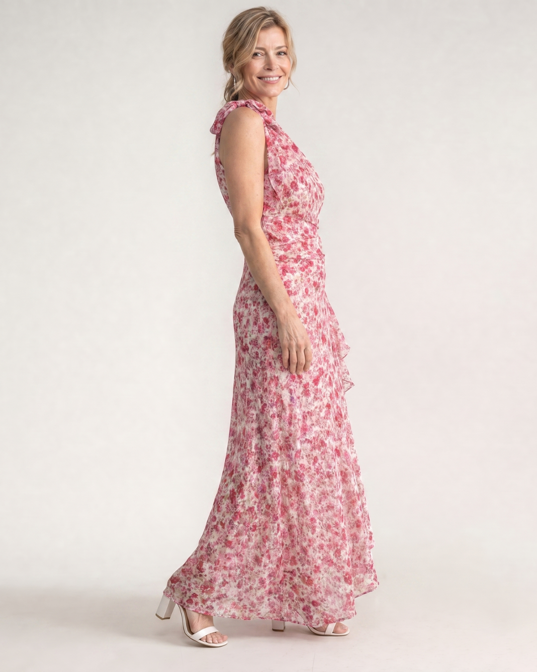 Ikele | Ditsy Floral One Shoulder Ruffle Hem Midi Dress