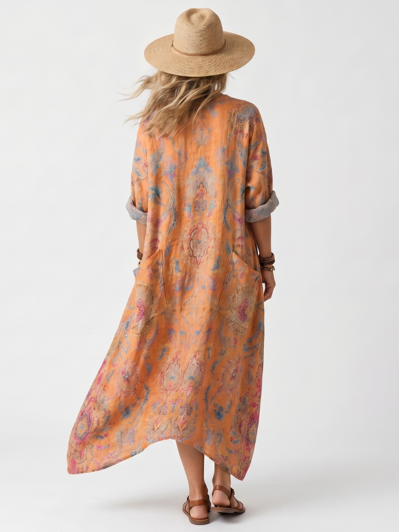 Remi | Notch Neck Bohemian Printed Pocket Maxi Dress