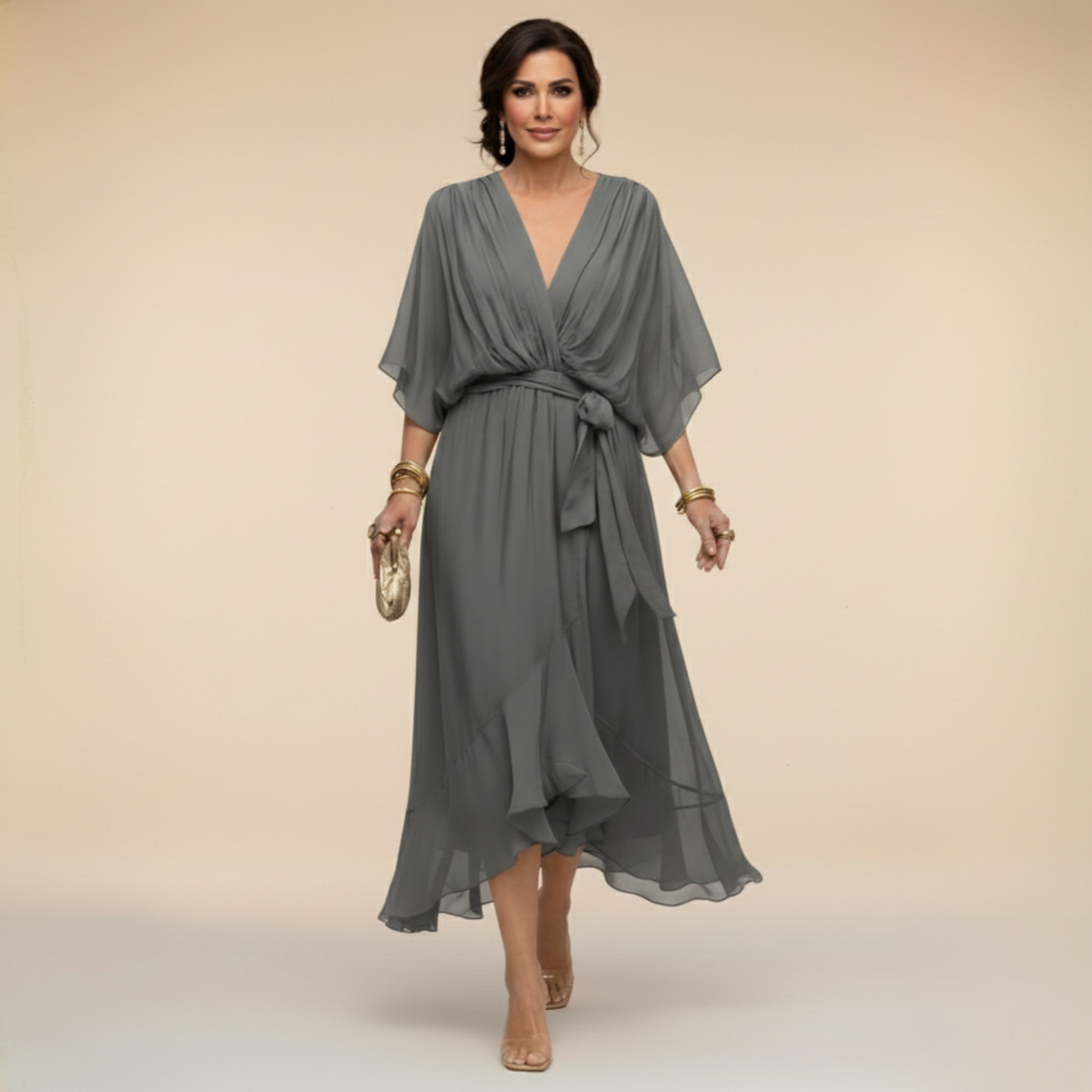 Sarah | Sandra Chiffon V-Neck Dress