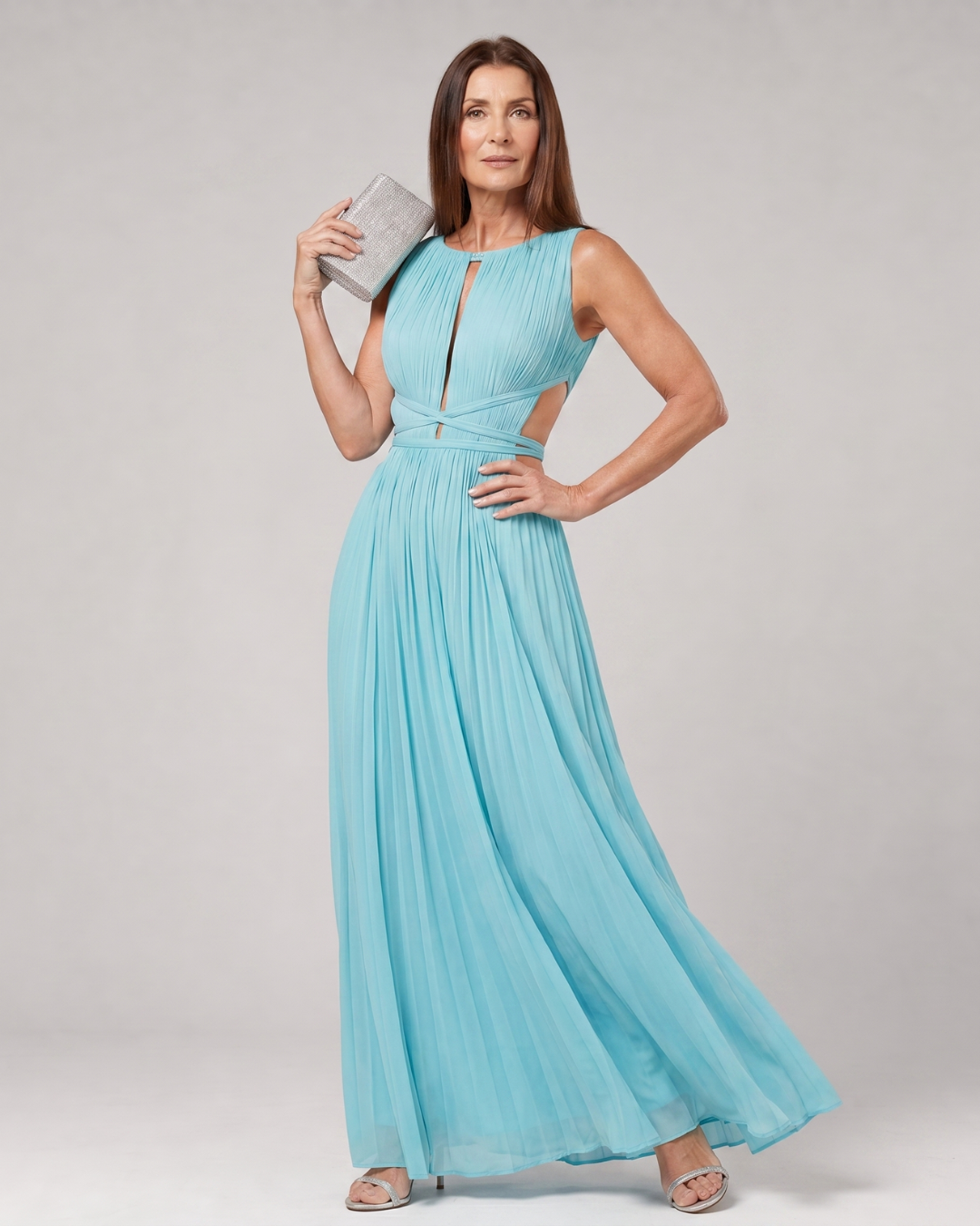 Aeqem | Pleated Sleeveless Keyhole Neck Maxi Dress