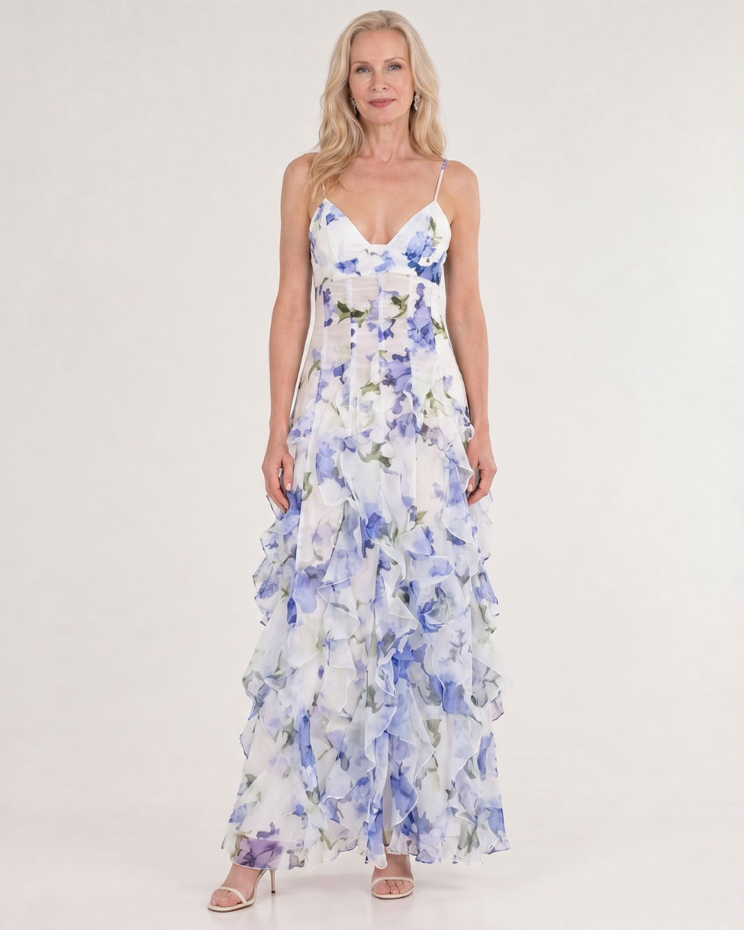 Vugeh | Watercolor Floral Ruffle Hem Sleeveless Midi Dress