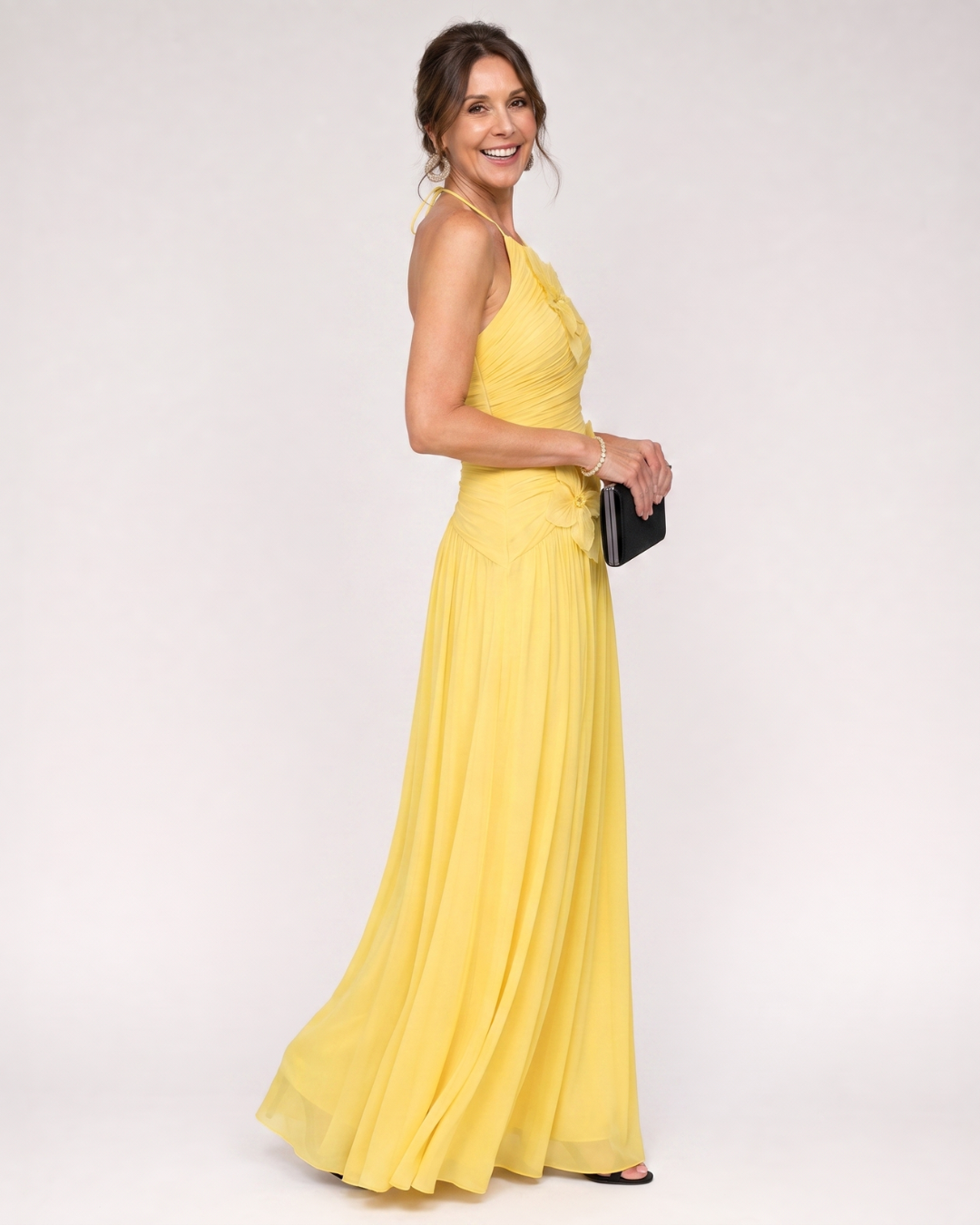 Stephene | Pleated Halter Neck Floral Detail Maxi Dress