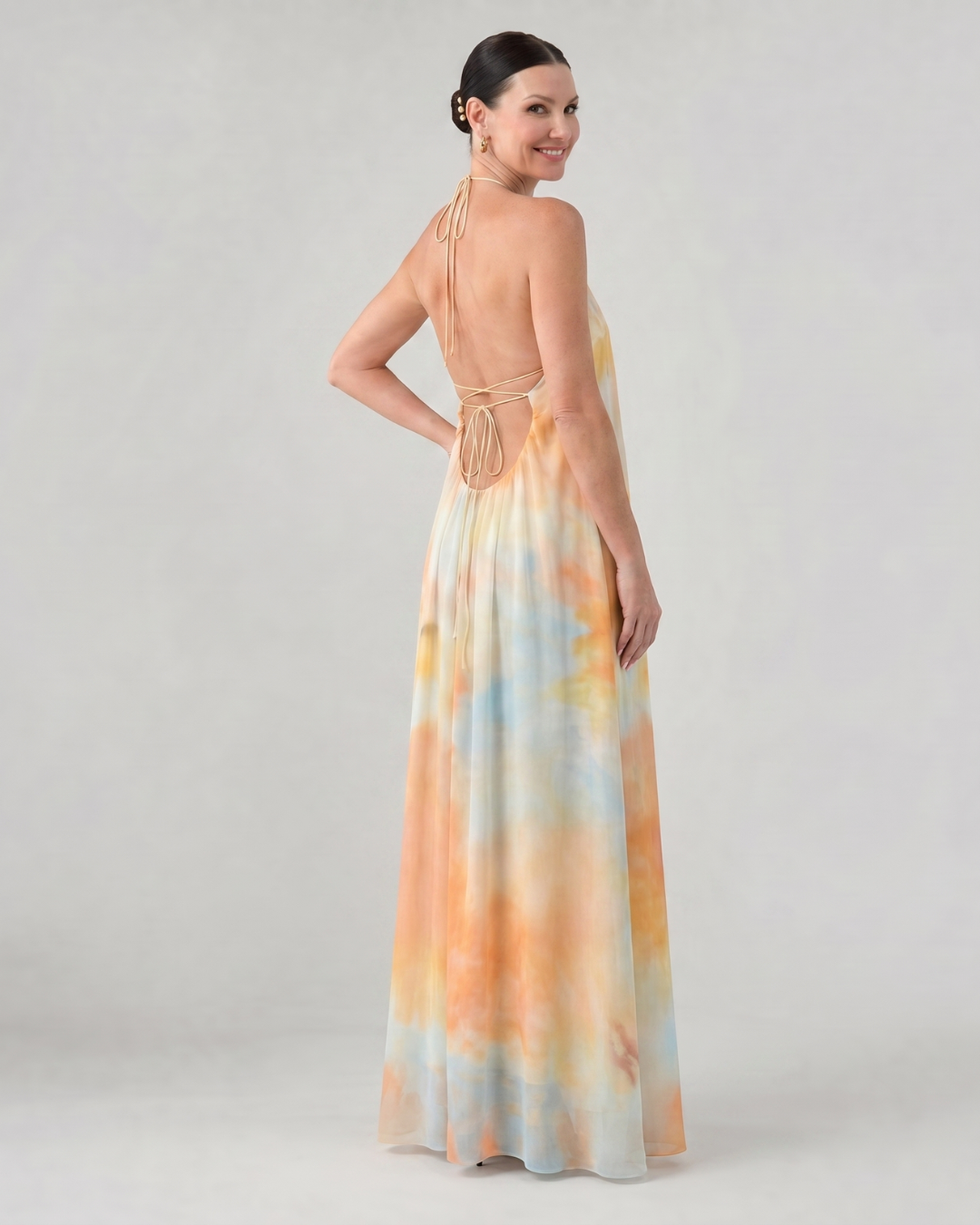 Eloque | Watercolor Halter Neck Flowing Maxi Dress