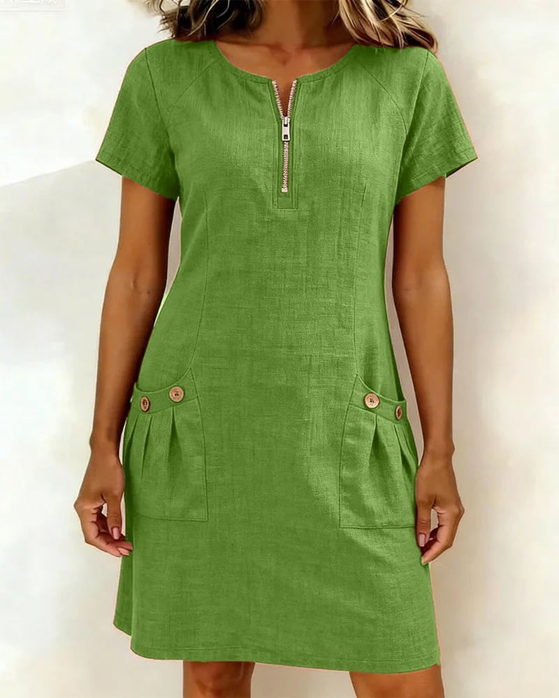 Sola Dress — Cotton Linen with Zip & Pockets
