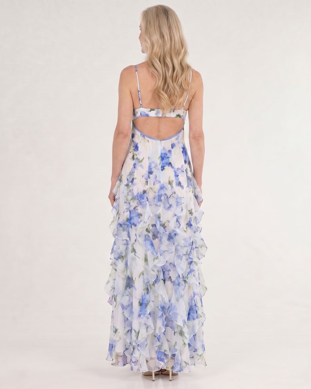 Vugeh | Watercolor Floral Ruffle Hem Sleeveless Midi Dress