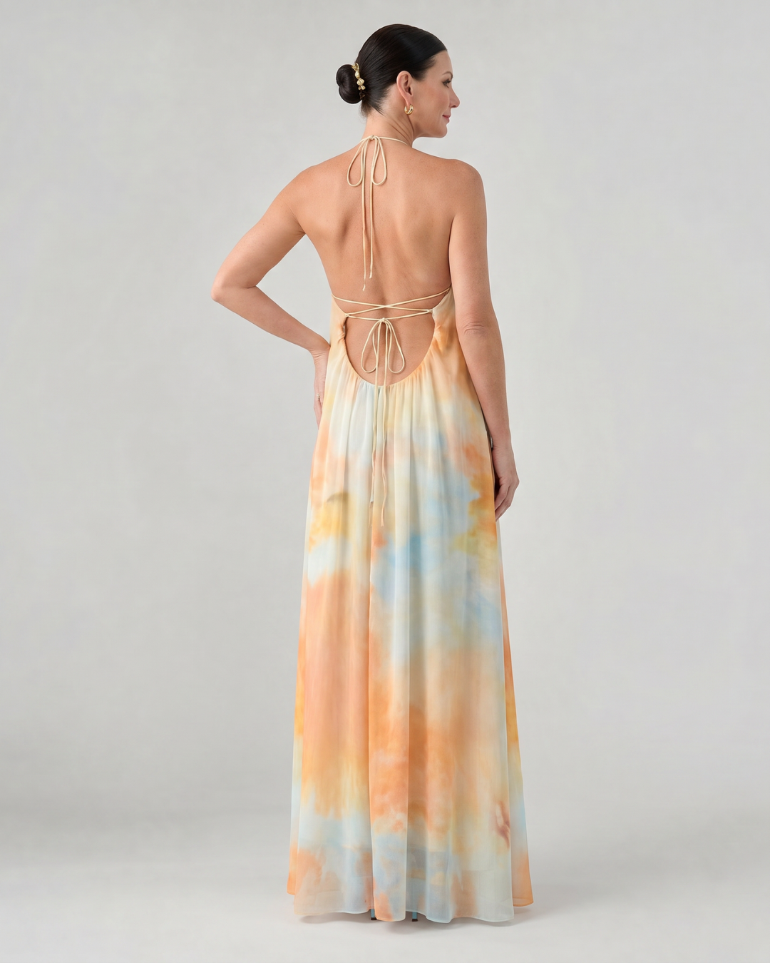 Eloque | Watercolor Halter Neck Flowing Maxi Dress