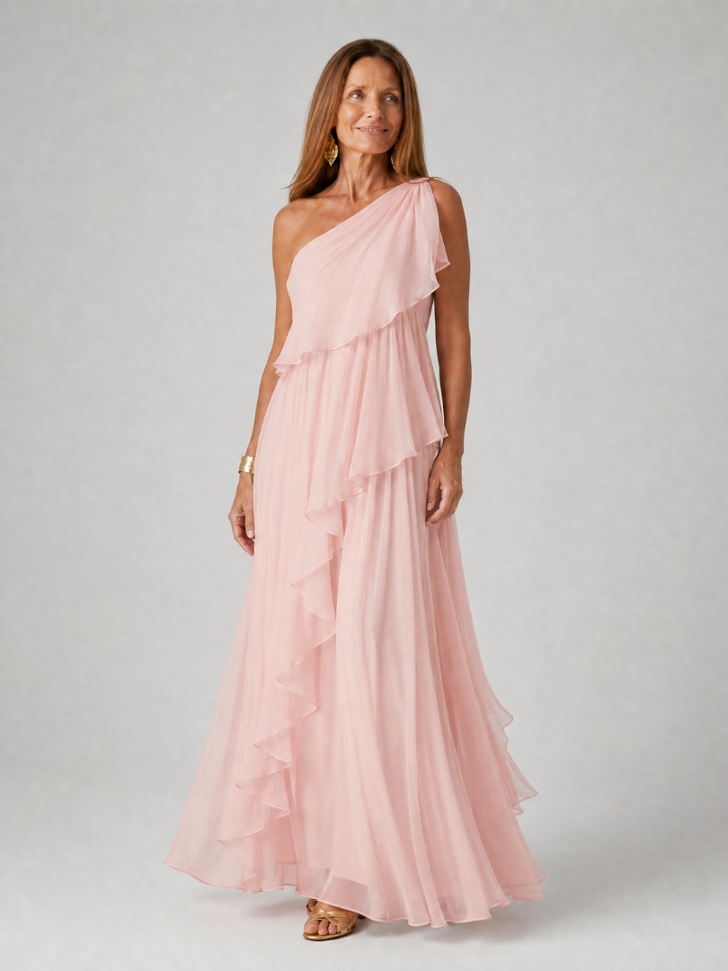 Tracey™ | One-Shoulder Cascading Ruffle Maxi Dress